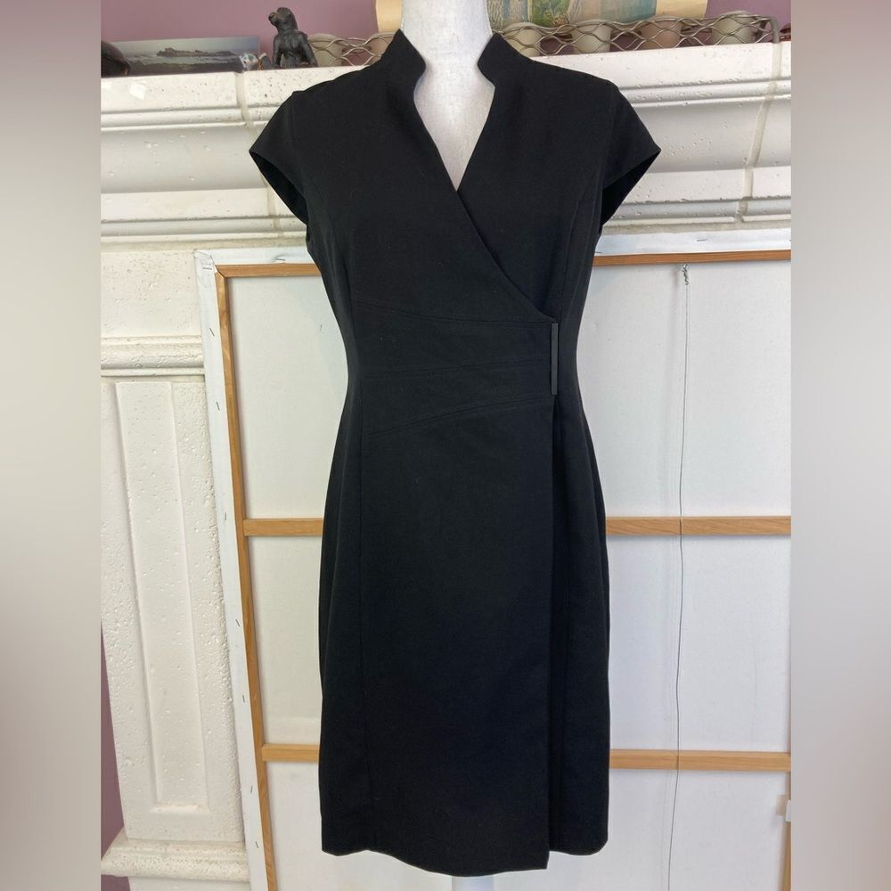 Calvin Klein stunning classic LBD w/V neck and movie star collar wrap & snap
